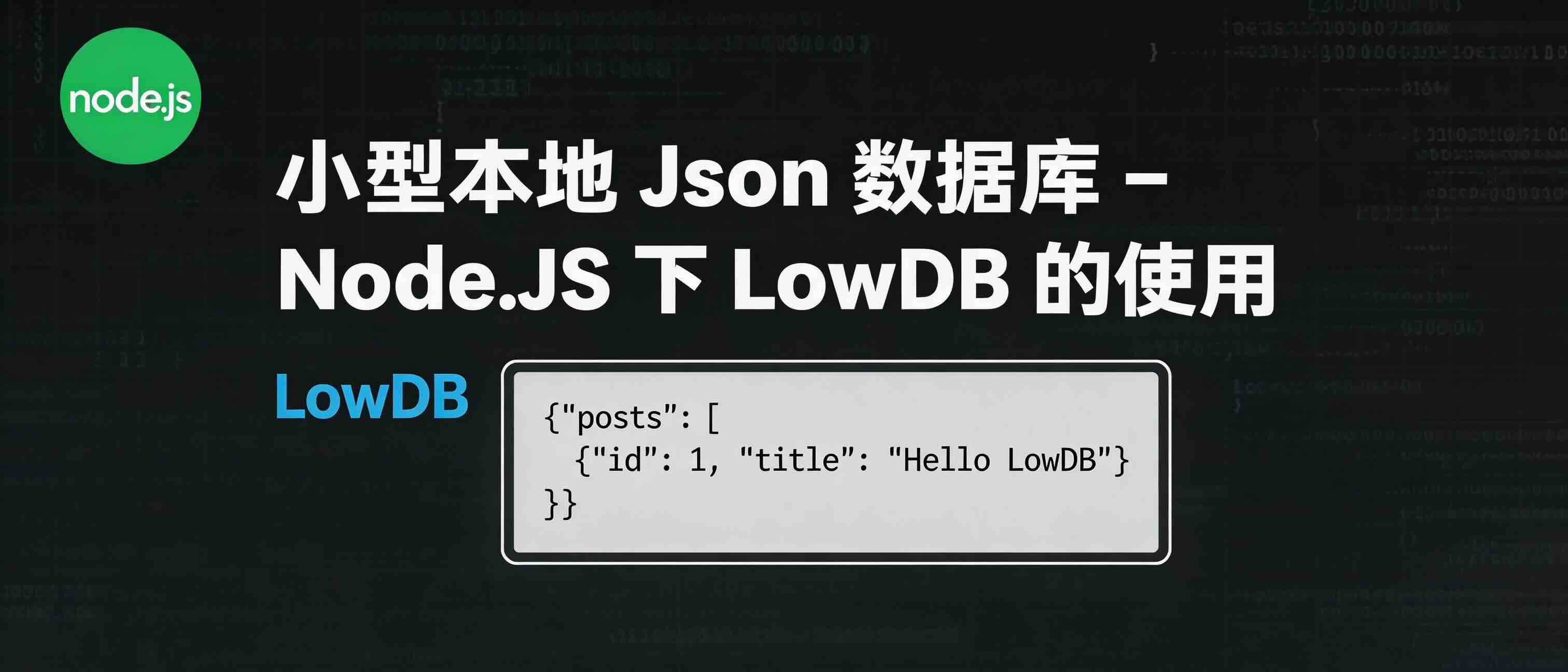 小型本地 Json 数据库 - Node.JS 下 LowDB 的使用